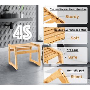 Bamboo <b>Bathroom</b> <b>Stool</b> 38x32x31cm Solid Wood Multi-Functional Chair <b>For</b> Home Living Room And <b>Bathroom</b> - Product Image 1