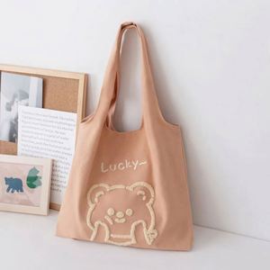 <b>Cute</b> <b>Bear</b> Towel Embroidered Cotton Tote Bag Reusable Large Capacity Student Canvas Shoulder Shopping Bag - Product Image 3