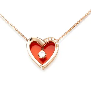 2024 Global Best Selling Jewelry 18K Genuine Gold Heart Necklace with Onyx Natural Diamonds "Heart" Shape Diamond Necklace