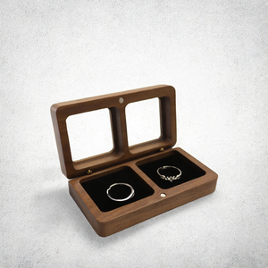 Boîte à alliances de luxe en bois de noyer massif avec doublure en velours, petite boîte de rangement pour bijoux, boucles d'oreilles et pendentifs - Product Image 3