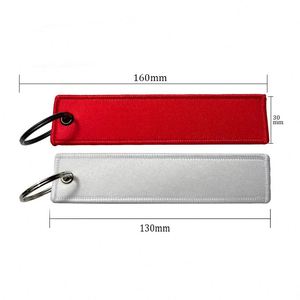 Wholesale Customized High End <b>Key</b> Label <b>Custom</b> Jet Tag Woven Brand Embroidered Keychain - Product Image 3