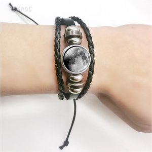 Solar System Punk <strong>Bracelet</strong> Sun Jupiter Earth <strong>Moon</strong> Mercury Glass Cabochon Men Women Braided Black Leather Woven <strong>Bracelet</strong> - Product Image 3