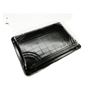 Sushi Tray with Lid Rectangle Shape Sushi Packaging Box Plates Food PET Plastic HYX-1105 Factory Direct Supply Black Tray Cake