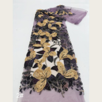 Tissu en tulle brodé de fleurs 3D en ruban, orné de perles et de paillettes, pour robe de mariée et robe de soirée