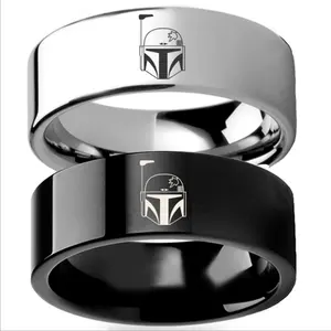 Custom Logo Letters Helmet Jewelry Finger Ring Silver Black Engagement Bands or Rings Titanium Steel anillos acero