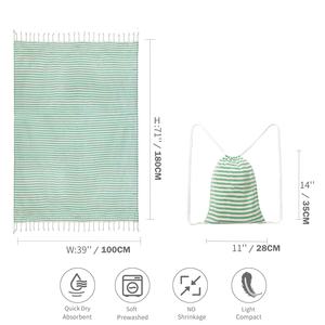 Özel Logo kum ücretsiz pamuk türk püskül çizgili plaj havlusu seti çanta ile kompakt - Product Image 4