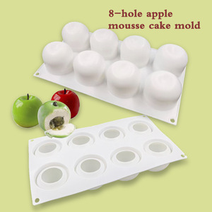 8-Cavity <b>Silicone</b> Apple Cake Mold For <b>Baking</b> DIY Dessert Mousse Mold With Leaf Detail - Product Image 4