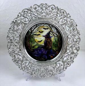 Assiettes rondes dorées écologiques en PP de 13 pouces <span class=keywords><strong>avec</strong></span> bord creux, motif floral, décoration de fête de mariage - Product Image 2