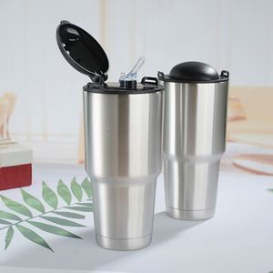 Gobelet isotherme en acier inoxydable de 30 oz avec couvercle à paille rabattable, tasse de voyage à double paroi sous vide, tasse de voiture anti-fuite - Product Image 5