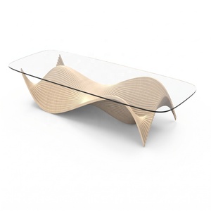 Table basse contemporaine en bois avec plateau en verre trempé, meubles de salon modernes faits à la main - Product Image 1
