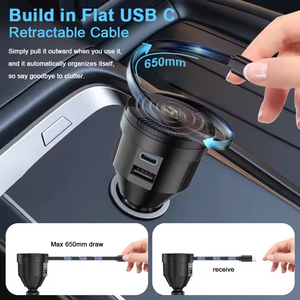 Chargeur de téléphone de voiture rétractable d'usine 72W câble USB C intégré chargeur de voiture USB à charge rapide pour <span class=keywords><strong>IPhone</strong></span>/Android/<span class=keywords><strong>CarPlay</strong></span> - Product Image 2