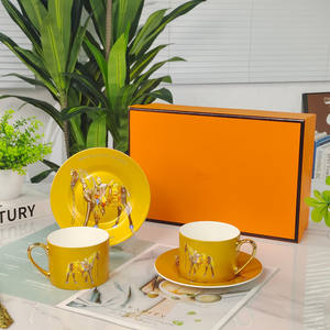 Ensemble de tasses à café et à thé en porcelaine de Chine plaquée or, tasse à cappuccino en céramique, ensemble de tasses à thé et soucoupes - Product Image 2