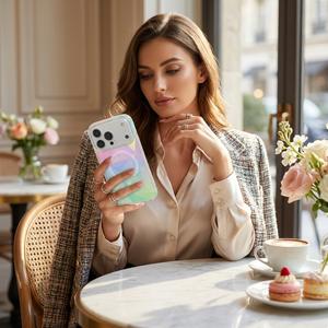 Coque de téléphone magnétique irisée géométrique pour iPhone 17 Pro Max, transparente, scintillante, esthétique féminine, arc-en-ciel, brillante et étincelante - Product Image 4