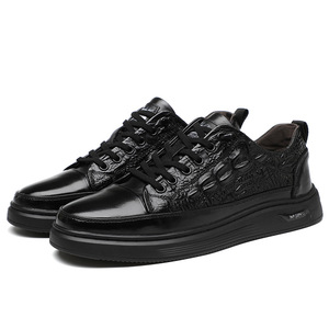 Chaussures en cuir véritable pour hommes, chaussures décontractées à semelle souple pour hommes, baskets noires tendance - Product Image 3