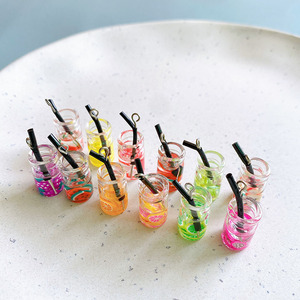 Mini Fruit Jar Charms | Resin <b>Miniature</b> Jar Charm Cup Pendants with Colorful Fruit Slice & Straw for Jewelry Making - Product Image 2