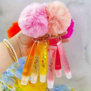 Private Label Clear Lipgloss Keychain <span class=keywords><strong>Kit</strong></span> de vente en gros Vegan Squeeze Tube Brillant à lèvres rose brillant parfumé de luxe <span class=keywords><strong>avec</strong></span> pompon - Product Image 5