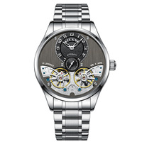 Neuerscheinung Herren Doppel-Tourbillon Automatische Mechanische Uhr Hellblaues Zifferblatt Wasserdicht Edelstahl Modische Armbanduhr