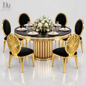 Gold Sunburst Back Stainless Steel <b>Chair</b> with Black Upholstery and Sealed Frame for Wedding Banquet Event Rental and Wholesale - Product Image 1