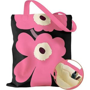 Bolso de mano de lona con estampado floral y de frutas, bolso de compras de gran capacidad con bolsillo con cremallera para uso diario - Product Image 5