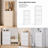 ASSOC 3 4 Armoire à chaussures en acier à tiroirs rabattables, étagère de rangement nordique, écologique, murale, ultra-mince, design moderne pour salon