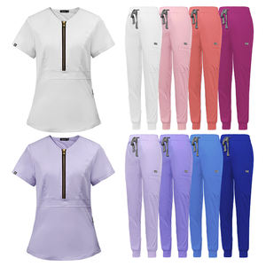 Tenues d'infirmière modernes en 2 pièces avec haut, pantalon et veste - Mélange de rayonne, usage hospitalier, service OEM, uniformes médicaux fonctionnels - Product Image 1