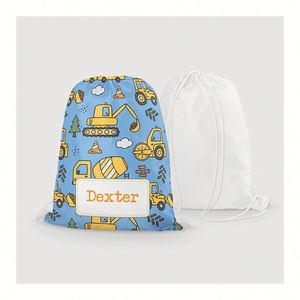 Custom Boys Construction Theme <b>PE</b> Gym <b>Bag</b> Kids <b>School</b> Swim Custom Name Digger Design Drawstring Backpack - Product Image 1
