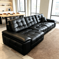 Canapé-lit moderne intelligent électrique rétractable en cuir PU noir, style italien de luxe léger, dossier haut, assise profonde, pour salon