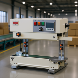 Machine de scellage vertical continu à bande, largeur de scellage maximale 0,47 m, température et vitesse réglables, scellage thermique semi-automatique pour emballage alimentaire - Product Image 2