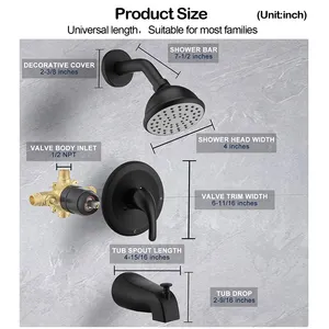 Aquacubic CUPC Multi-function Matte Black Wall Mounted Bathroom Shower Bathtub Faucet Mixer System Set