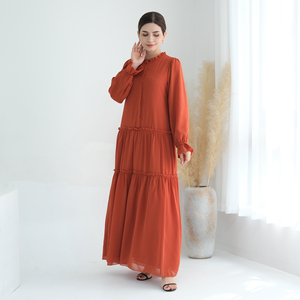 Abaya all'Ingrosso in Tinta Unita con Strati in Chiffon, Abiti da <span class=keywords><strong>Donna</strong></span> Musulmani, <span class=keywords><strong>Abbigliamento</strong></span> <span class=keywords><strong>Etnico</strong></span> - Product Image 4