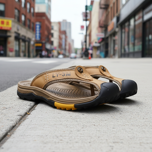 2026 <b>Men</b> Sandals <b>Leather</b> <b>Slippers</b> Wear-resistant Thick Sole Comfortable and Breathable Genuine Cow <b>Leather</b> Sandals for <b>Men</b> - Product Image 1