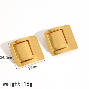 Geometric <b>Stud</b> Earrings 18k Gold Plated <b>Titanium</b> Steel Double Layer Square Fashion Party Jewelry TE60080 - Product Image 5