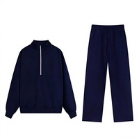 Ensemble de survêtement décontracté pour homme avec col montant et demi-zip, sweat-shirt ample et pantalon de jogging, tenue deux pièces automne-printemps