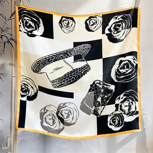 Sciarpa in Seta 100% Vera di Qualità per Donne, Foulard Personalizzato con Stampa Floreale, Sciarpa per Capelli, <span class=keywords><strong>Bandana</strong></span> con Logo Nero - Product Image 2