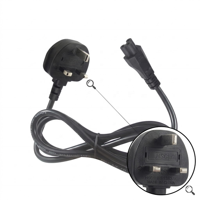Power Cable UK Plug 3 Pin Laptop Cord IEC320 C5 Connector Mains Lead Replacement AC Adapter Wire Black