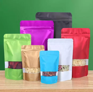 Sachets d'emballage <span class=keywords><strong>alimentaire</strong></span> personnalisés imprimés, refermables, colorés, givrés, à fond plat, avec fermeture éclair en aluminium et fenêtre - Product Image 6