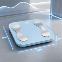 Báscula Inteligente Bluetooth para Grasa Corporal, Cristal Templado Azul Claro, Pantalla LED Oculta, Aparato de Pesaje Personal Preciso para el Hogar