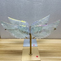 Vente en gros Aura clair Quartz cristal aile sculpture plaqué pierre de guérison ailes d'ange avec support pour artisanat décoratif