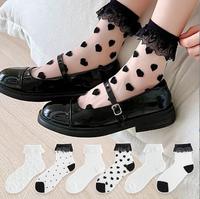 Mode dames fleur jante transparente mince coeur conception chaussettes doux personnalisé équipage chaussettes pour femmes en gros