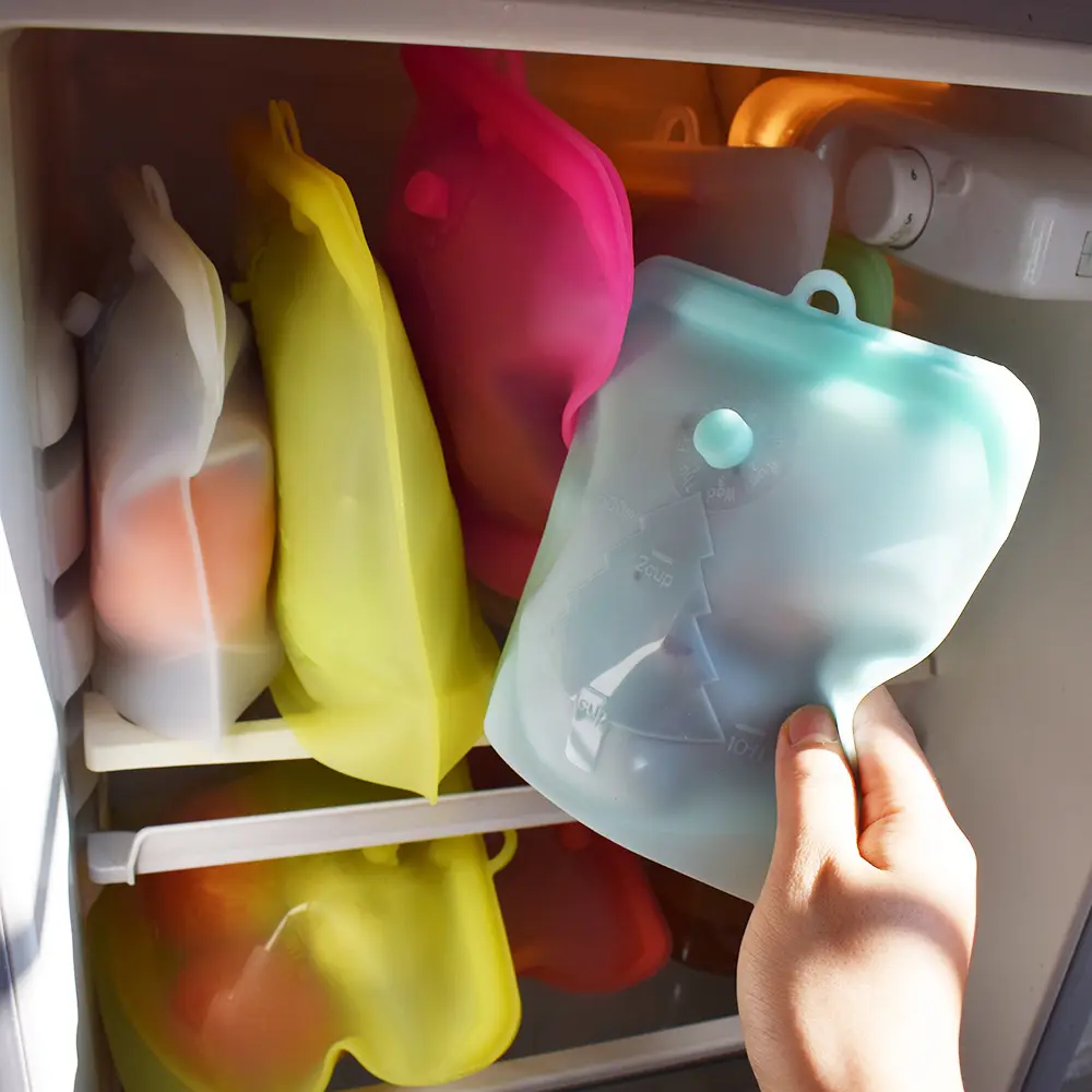 2024 tas penyimpanan makanan silikon dapat dipakai ulang bersegel 500ml 1000ml 1500ml kunci ritsleting kelas makanan untuk buah sayuran susu payudara baik