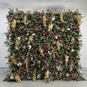 Arco Floreale Artificiale <span class=keywords><strong>Rosso</strong></span> e Oro per Natale, Muro Floreale con <span class=keywords><strong>Pino</strong></span> Verde e Rose Rosse per Decorazioni di Feste, Matrimoni ed Eventi - Product Image 5