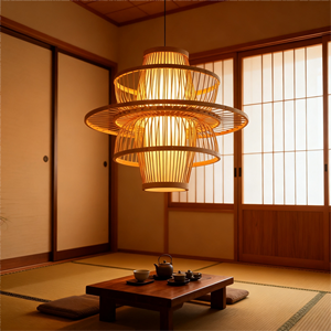 Lampada a ciondolo a gabbia lampadario di bambù luce pendente antico fatto a mano di bambù soggiorno <span class=keywords><strong>in</strong></span> <span class=keywords><strong>legno</strong></span> contemporaneo naturale per il ristorante - Product Image 4