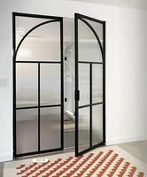 Puerta Francesa Doble de Aluminio Ultra Delgada con Rejillas Decorativas, Estilo Retro, Puerta Corrediza de Aluminio para Patio