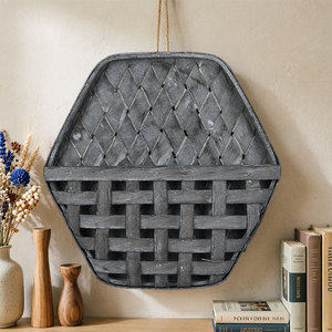 Hexagonal Wooden <b>Wall</b>-Mounted <b>Storage</b> Basket Brown Polygonal <b>Hanging</b> Decor For Home Interior Use - Product Image 1