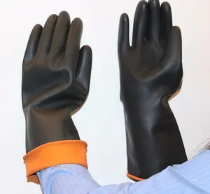Industriële Zwart Oranje Natuurlijke Latex dubbele kleur lange Rubberen Handschoenen