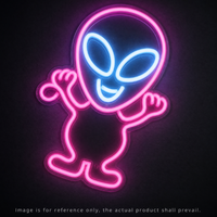 Enseigne néon LED Alien mignon, lumière néon Alien souriant de dessin animé pour salle de jeux, bar, décoration murale pour homme