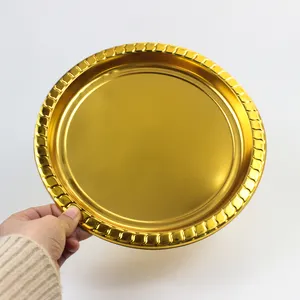 Eco-friendly Christmas Round Gold Disposable Plastic Plates For Dinner Gathering Birthday Party Supplies