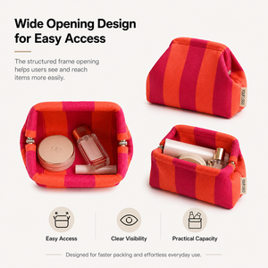 Pochette cosmétique en tricot à rayures contrastées avec logo personnalisé SHINY, sac de voyage haut de gamme pour femmes, rangement de maquillage - Product Image 3