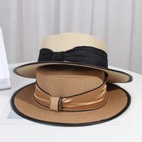 Chapeau de soleil décontracté en paille pour femme avec nœud – Protection UV, large bord, idéal pour la plage et les activités quotidiennes en extérieur – Casquette visière toutes saisons