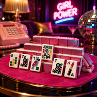 Jeu de Mahjong américain portable en acrylique double couche, motif perroquet, avec rouge à lèvres rose pailleté de luxe, pour 4 joueurs, divertissement et loisirs
